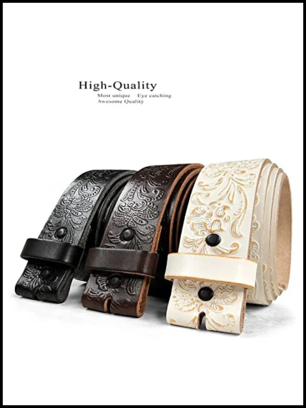 Western Tooled Floral Embossed Full Grain Genuine Leather Belt 1.5
